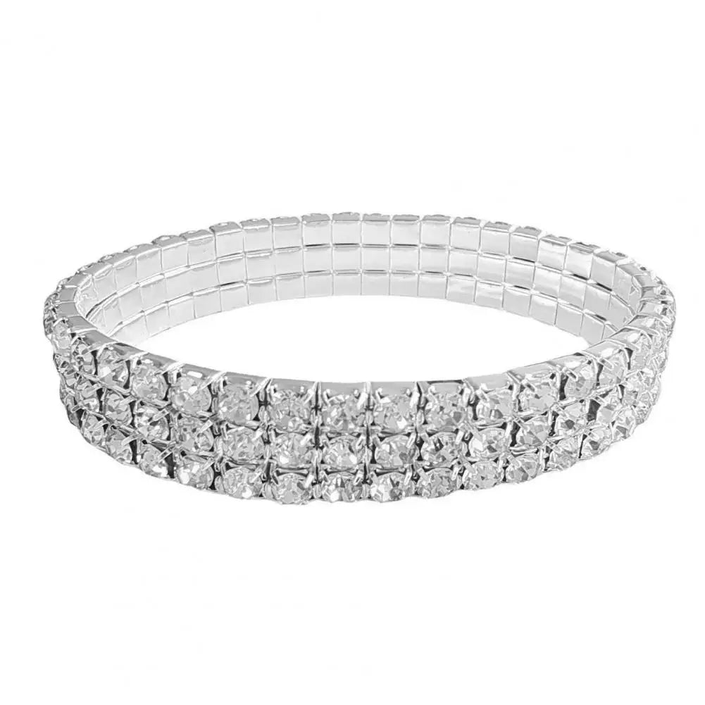 Bracelet Necklace Studs Earrings Bracelet Elegant Shiny Rhinestones Multi-layer Geometric Gift Women Wedding Jewelry Set