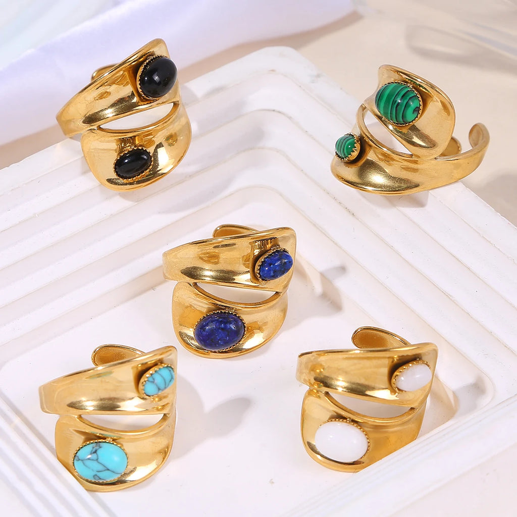 2025 New Irregular Rings For Women Girls Stainless Steel Adjustable Bohemian Natural Stone Engagement Ring Wedding Fashion Gifts