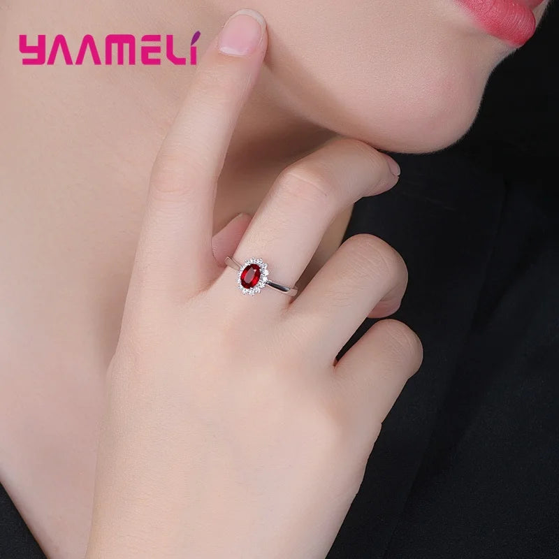 100% Authentic 925 Sterling Silver Color Women Wedding Engagement Jewelry Ring Classic Oval Flower Shiny Cubic Zircon Crystal