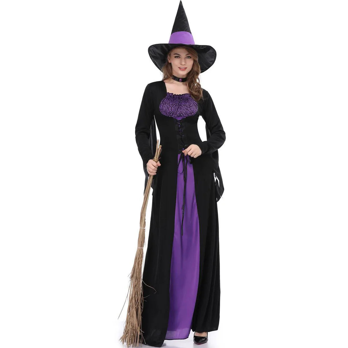 Halloween Gothic Witch Cosplay Costumes Women Sexy Witch Dress With Hat Carnival Party Performese Clothes