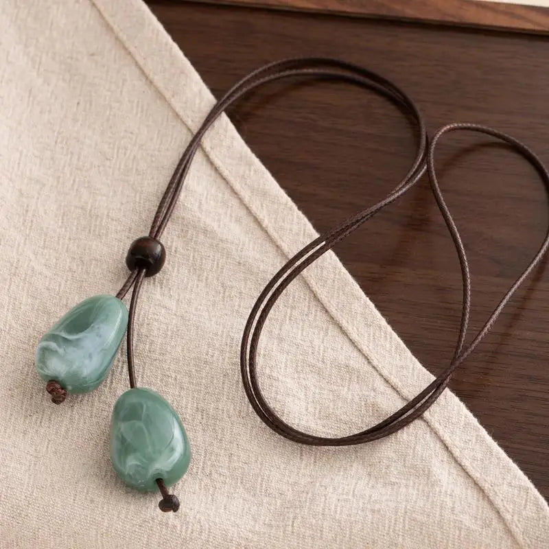 Long Oval Pendant Necklace New Chinese Style Simple Vintage Zen Fashion Design Jewelry Accessory