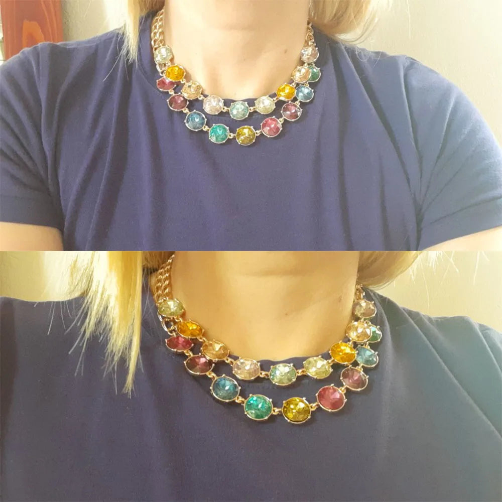 New Arrivals Gold Color Multi Stone Green Navy Red Olive Yellow Sky Colorful Statement Necklace For Women Soft Pastel Decoration