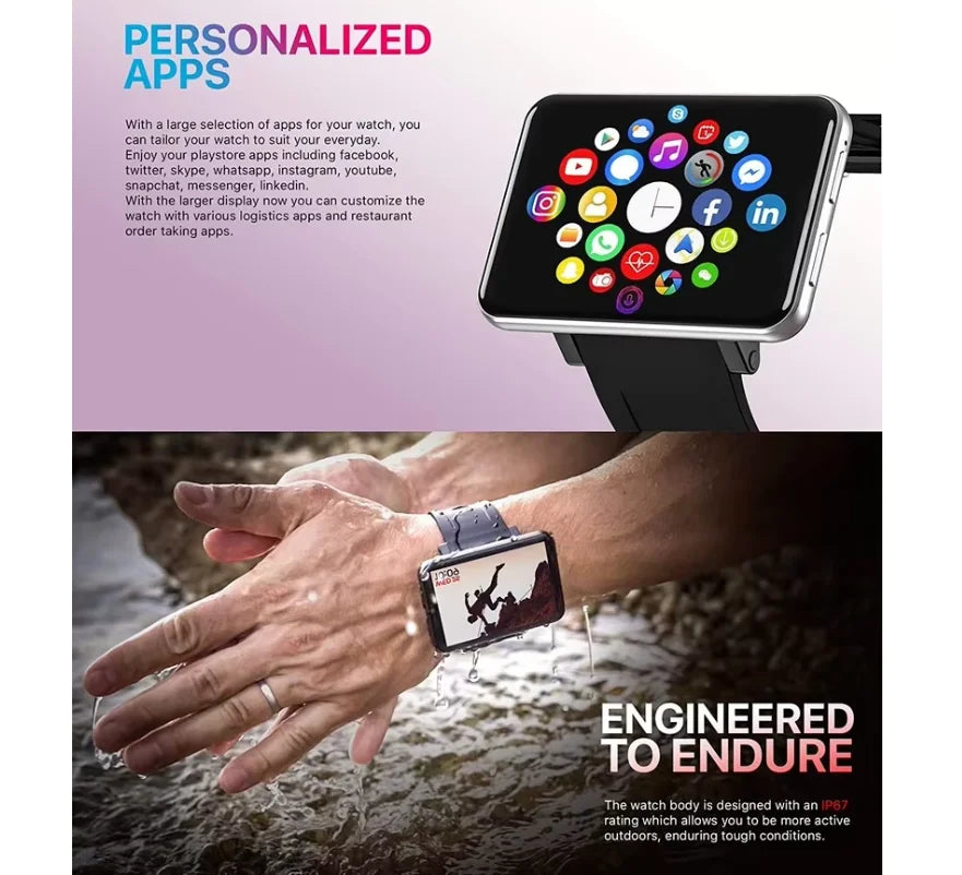 DM100 4G Smart Watch WiFi Bluetooth Android OS Smartwatch 2.86 Inch Full Touch Screen 32GB RAM Dual Cameras Sports Smart PK S999