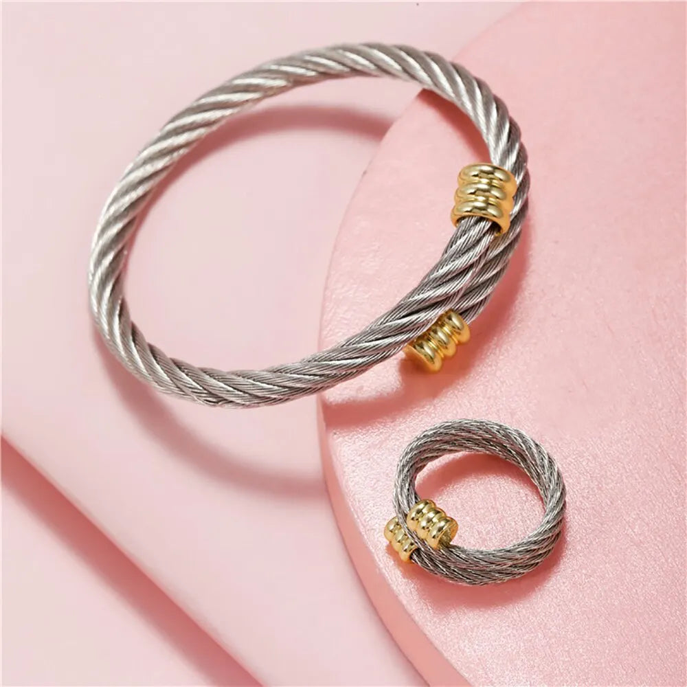 New Fashion Bangle Ring Set for Women Men Punk Stainless Steel Wrist Metal Bracelet No Fade Color Jewelry Accessories Gifts