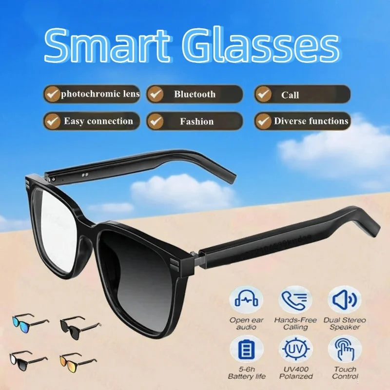 Smart Glasses Bluetooth Anti Blue Photochromic Listen Music Calls Color Changing Lens Versatile Functions Stylish Glasses