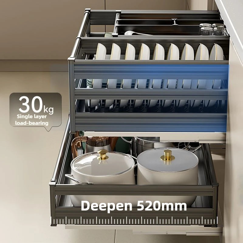 Pull Out Kitchens Cabinets Baskets Drawer Style Bowl Dish Storage Baskets Organization Three Layers Kitchens Shelf Thicken