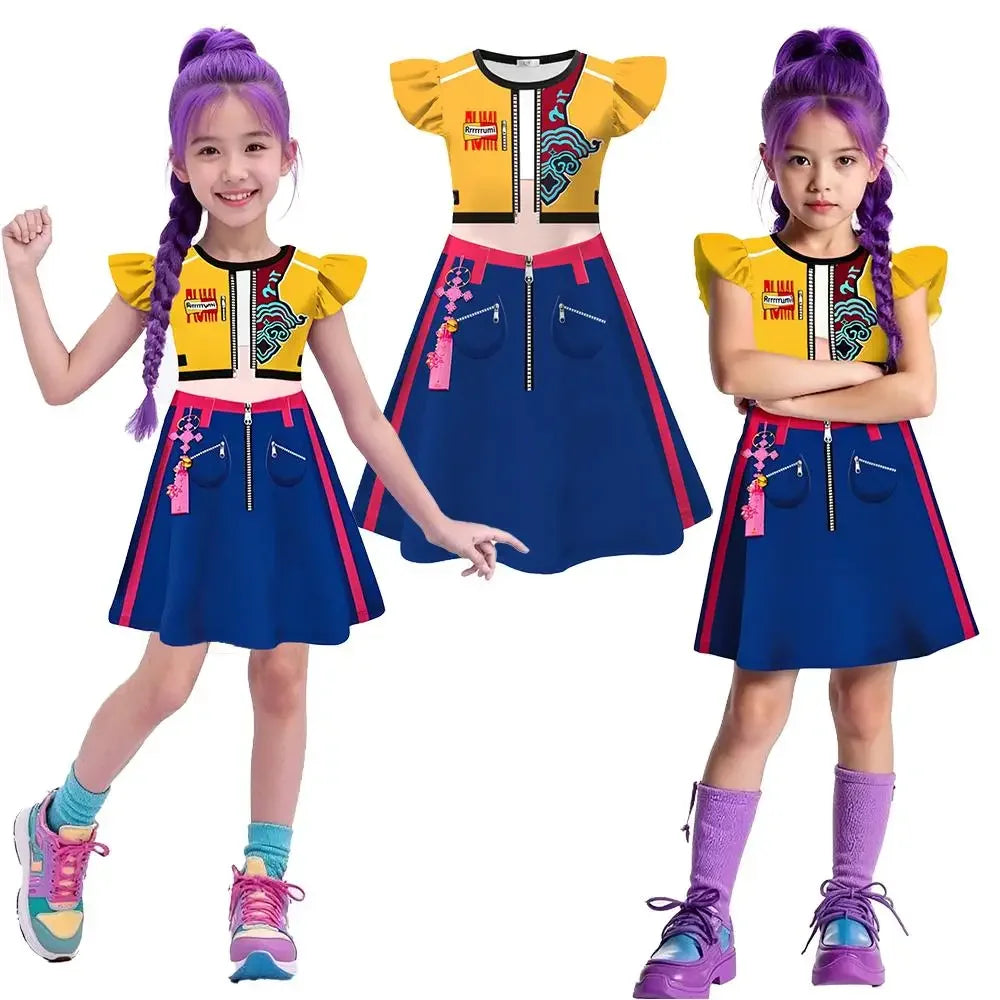Halloween Copslay Costumes robe Kpop film fille groupe jeu   été mouche manches robes 3D numérique imprimé Halloween vêtements