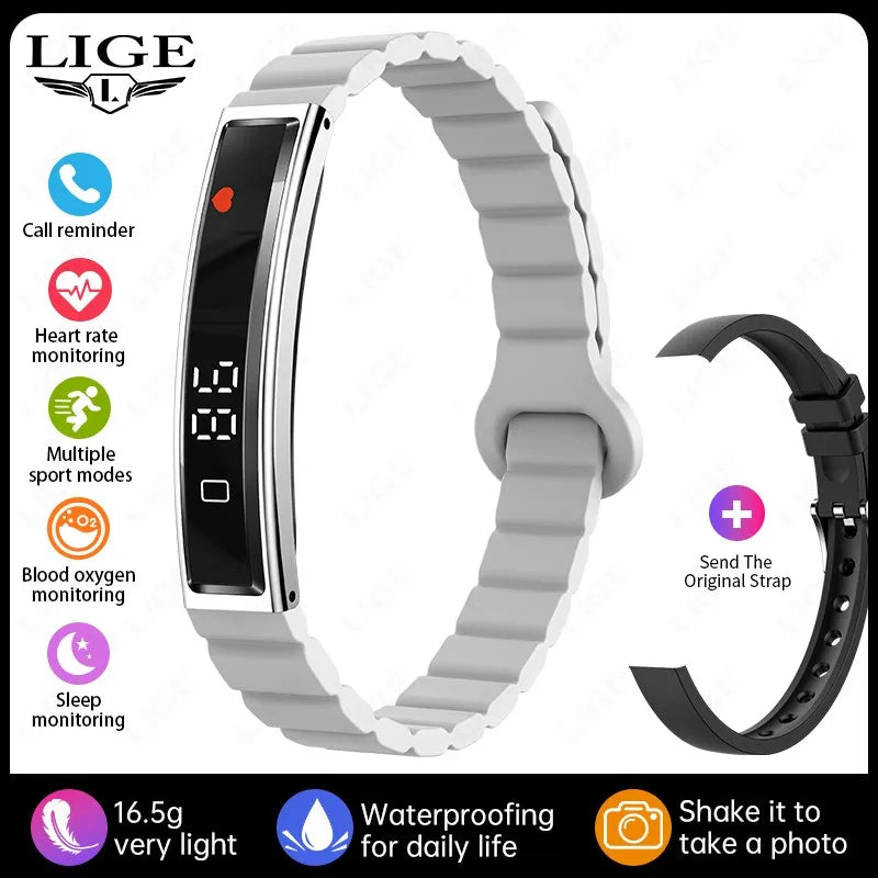 LIGE New Fashion Women Smart Bracelet Sport Mode Fitness Tracker Heart Rate Health Monitoring IP68 Waterproof Smart Watch Men