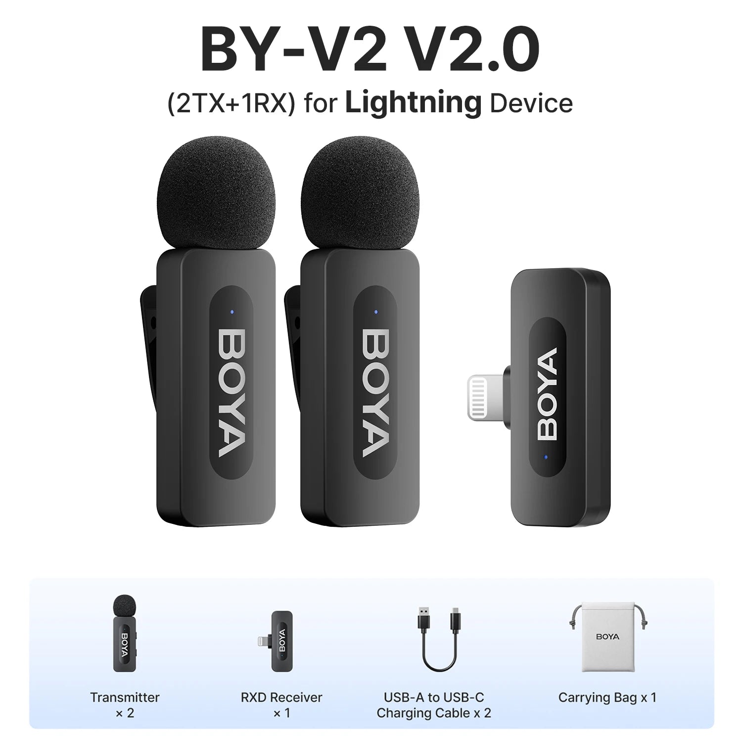 BOYA BY-V3 Wireless Lavalier Lapel Mirophone Noise-cancelling Rechargeable Mic for iPhone Android Camera Live Streaming Vlogging