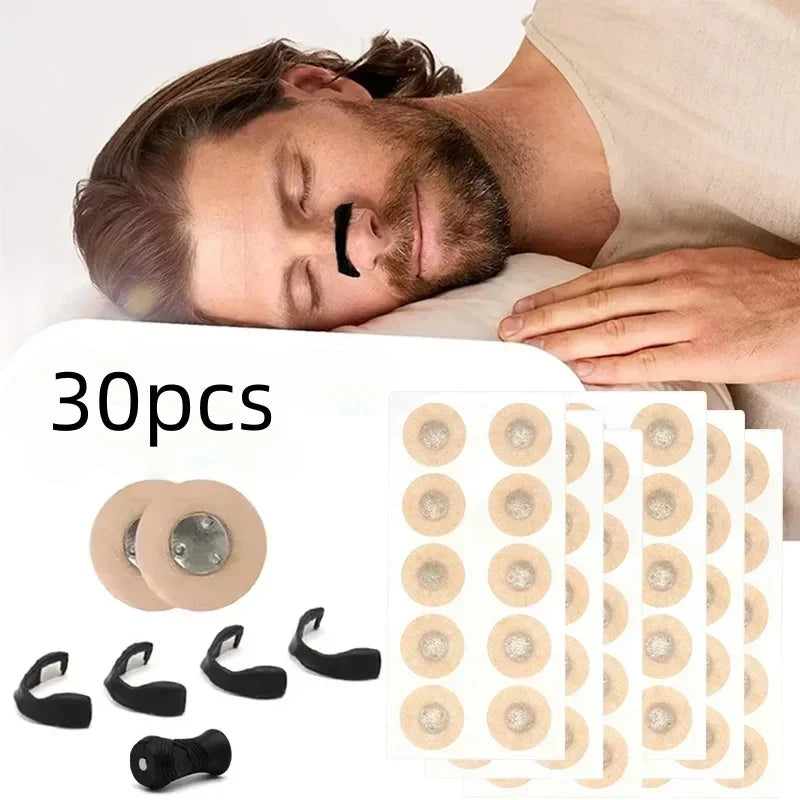 30pcs Anti-Snoring Nose Clips Nasal Breathing Dilator Set with Magnetic Strips Motion Air Intake to Improve Sleep Aid Starter Se