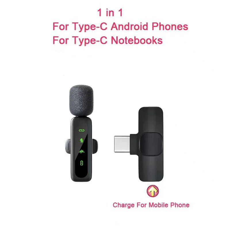 Wireless Lavalier Microphone Portable Audio Video Recording Mini Mic Adapter for iPhone Android Live Broadcast Gaming Phone Mic