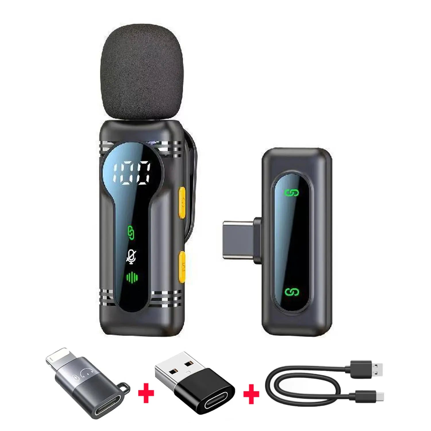 Professional Wireless Lavalier Microphone Noise Cancelling&Magnetic Portable Clip-on Mic for iPhone Android PC Live Interview