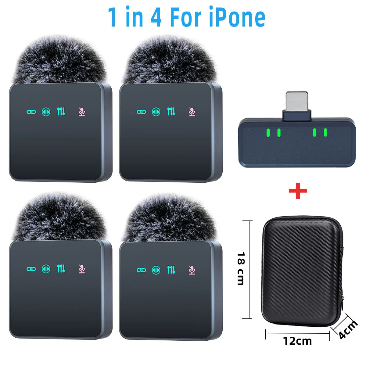 1 In 4 Pink Noise Canceling Lavalier Microphone With Windproof Cap Wireless Mute Function For Cell Phone Portable Audio Video