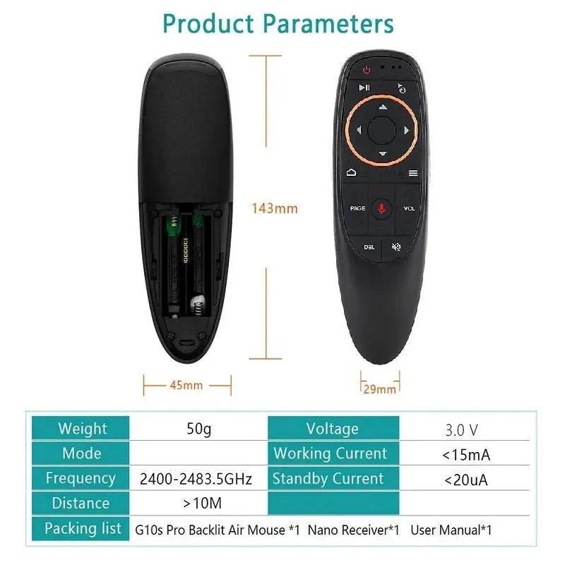 2.4G Wireless Voice Control Air Mouse G10S Remote, Suitable for X88 PRO, X96 MAX, H96 MAX, HK1 Android TV Boxes