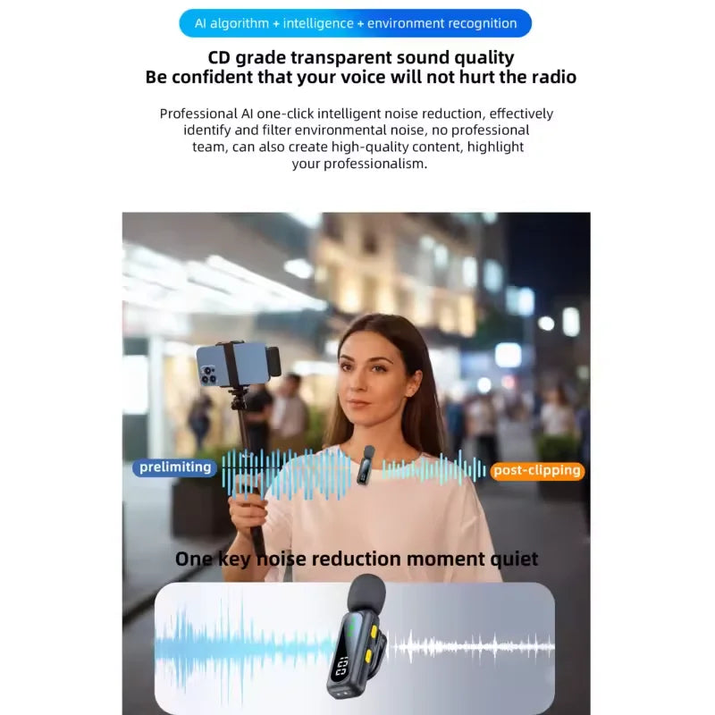 New Wireless Lavalier Microphone Video Recording Recording Podcast Noise Reduction mic  Live Gaming Phone  Android PC Mini Mic