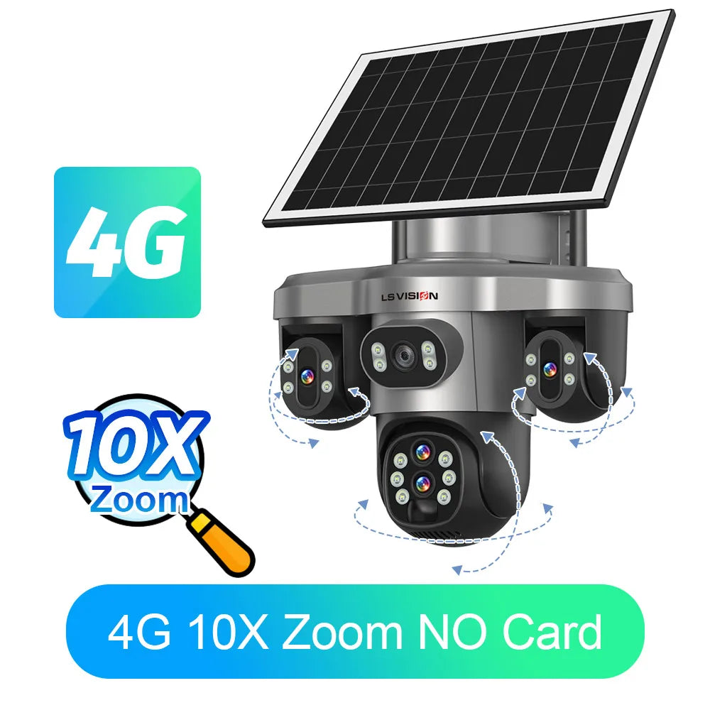 LS VISION 10X Optical Zoom Three Screens Outdoor Surveillance Camera 4g Security Wifi 3 PTZ LENS Cctv Automatic Tracking V380