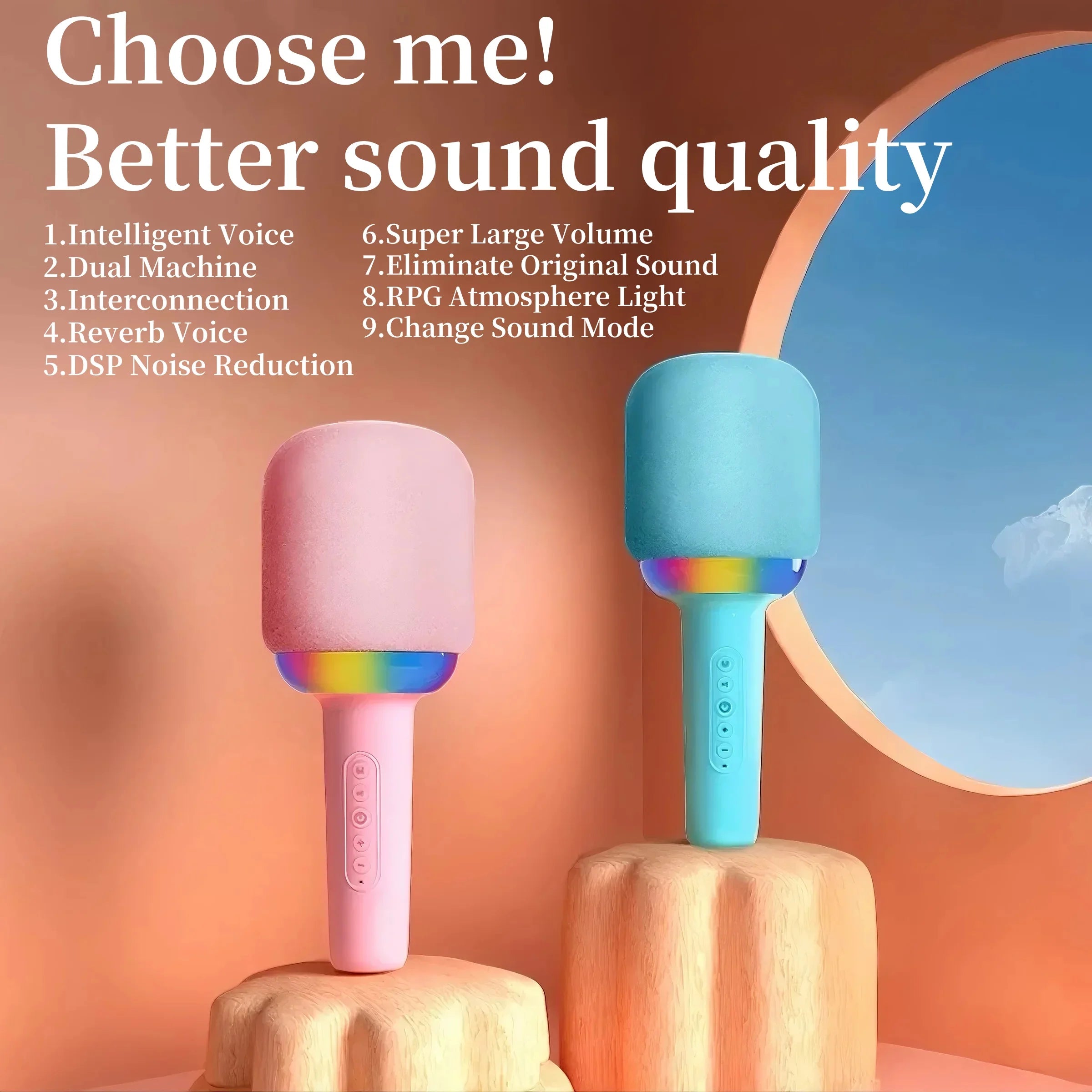 Portable Speaker Microphone Combo, Lightweight & Colorful Atmosphere Light, Four Vocoder Effects, Ideal for Family Singing Fun