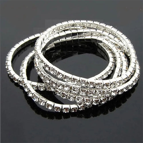 1-5 Rows Rhinestones Crystal Stretch Bracelet Round Cubic Zirconia Tennis Bracelet Silver Color Women Wristband Elastic Bangles