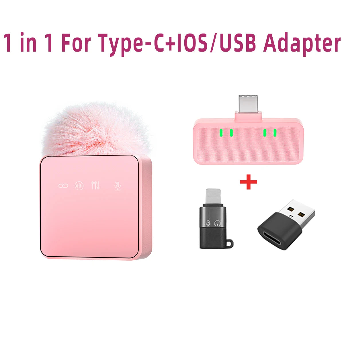 1 In 4 Pink Noise Canceling Lavalier Microphone With Windproof Cap Wireless Mute Function For Cell Phone Portable Audio Video