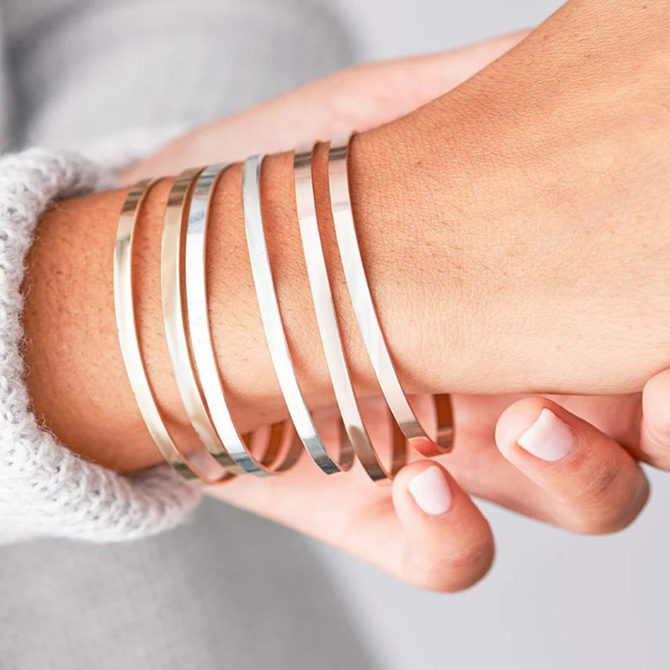 eManco 4MM 6MM Stainless Steel Gold-Plated Bracelets Simple Open Bangles Couple Accessories Gift Factory Direct