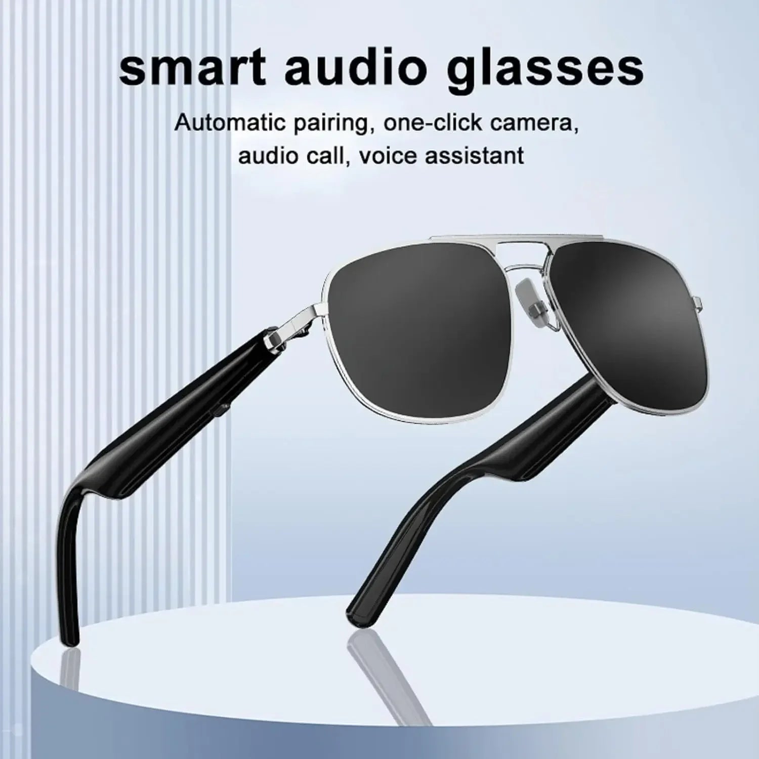 Smart Glasses with Bluetooth Speaker, Metal Frame Polarized UV Protection Bluelight Sunglasses Voice Control Smart Glasses