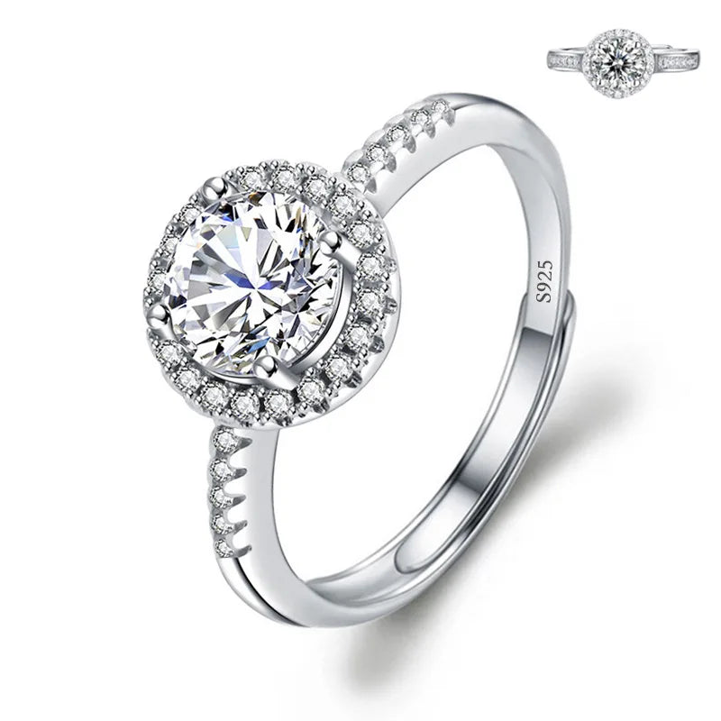 Never Fade Luxury Classic 18K White Gold Color Ring Solitaire 2 Carat Zirconia Diamant Wedding Band Women Jewelry Accessories