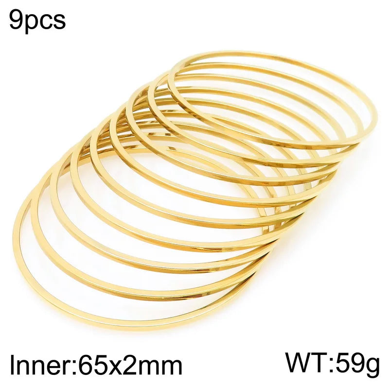 New 2mm Stainless Steel Bangles For Women Indian Multiple Layer Round Women Bracelet Gold Color Wedding Engagement Jewelry Gifts
