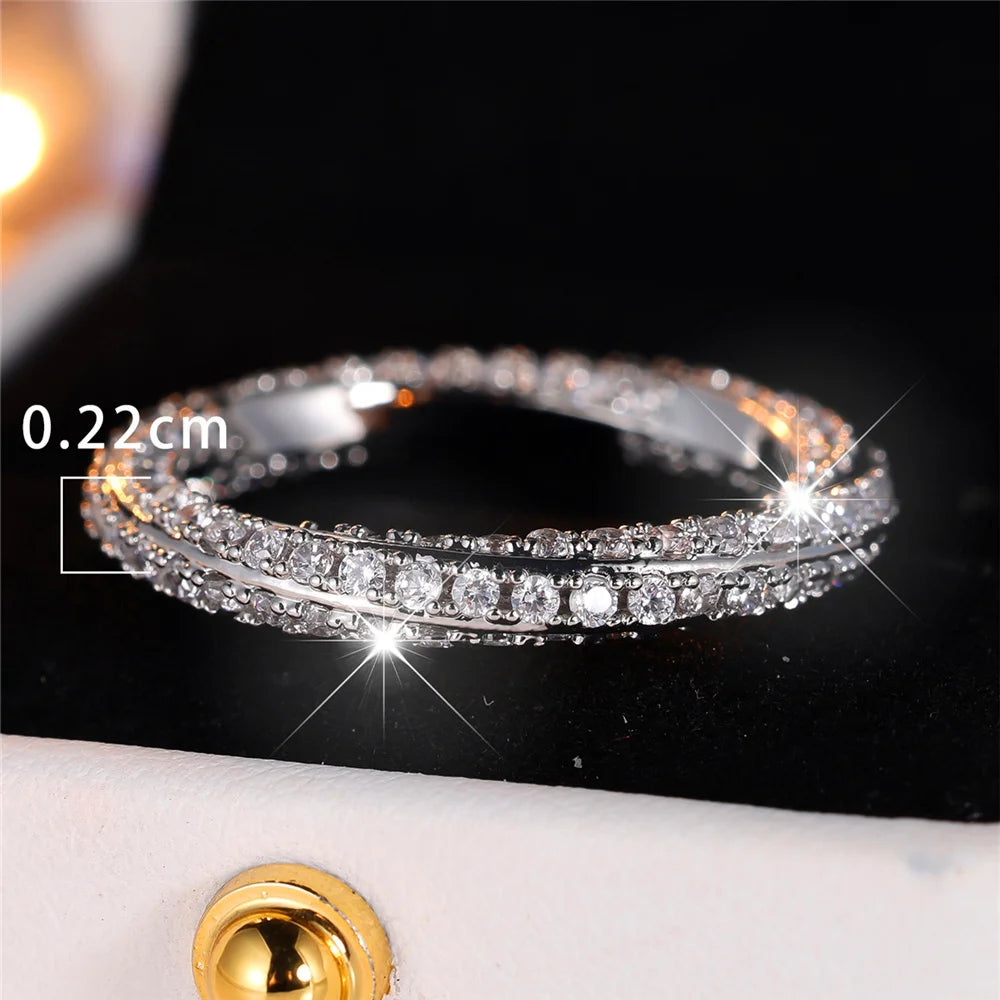 Luxury Female White Zircon Stone Finger Ring Vintage Silver Color Wedding Band Bridal Jewelry For Women