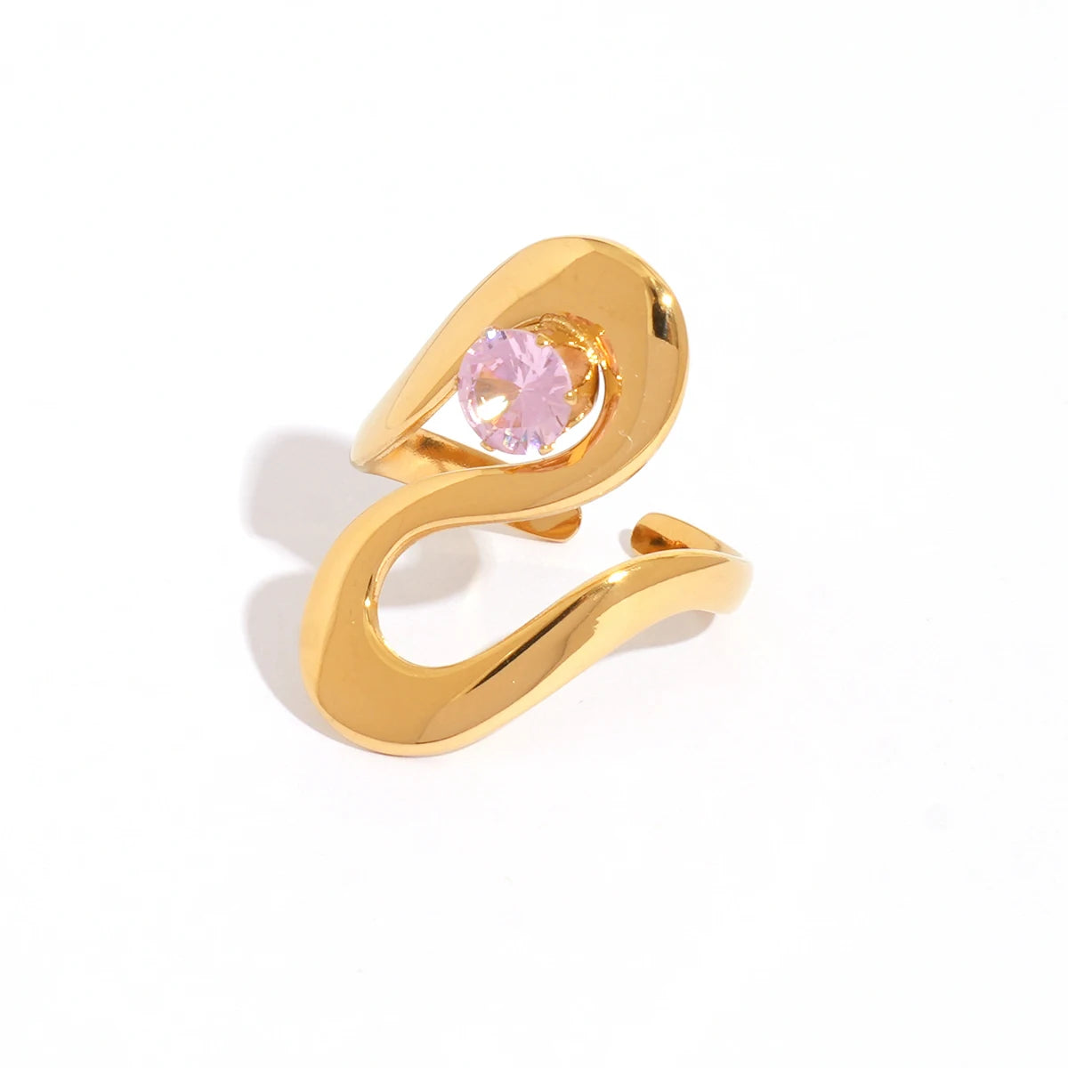 Unique 316L Stainless Steel Zircon Rings Suitable For Women's Exaggerated Waterproof Jewelry 18K Gold Plated Rings Gift For Her