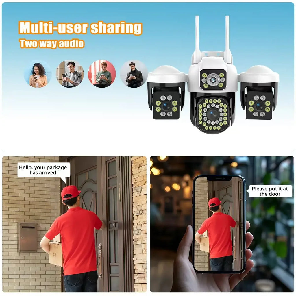 Three Screen WIFI IP Camera Outdoor 8K 15MP Three Lens PTZ Cam Ai Human Detection IP66 Waterproof Onvif CCTV Security Cam Yoosee