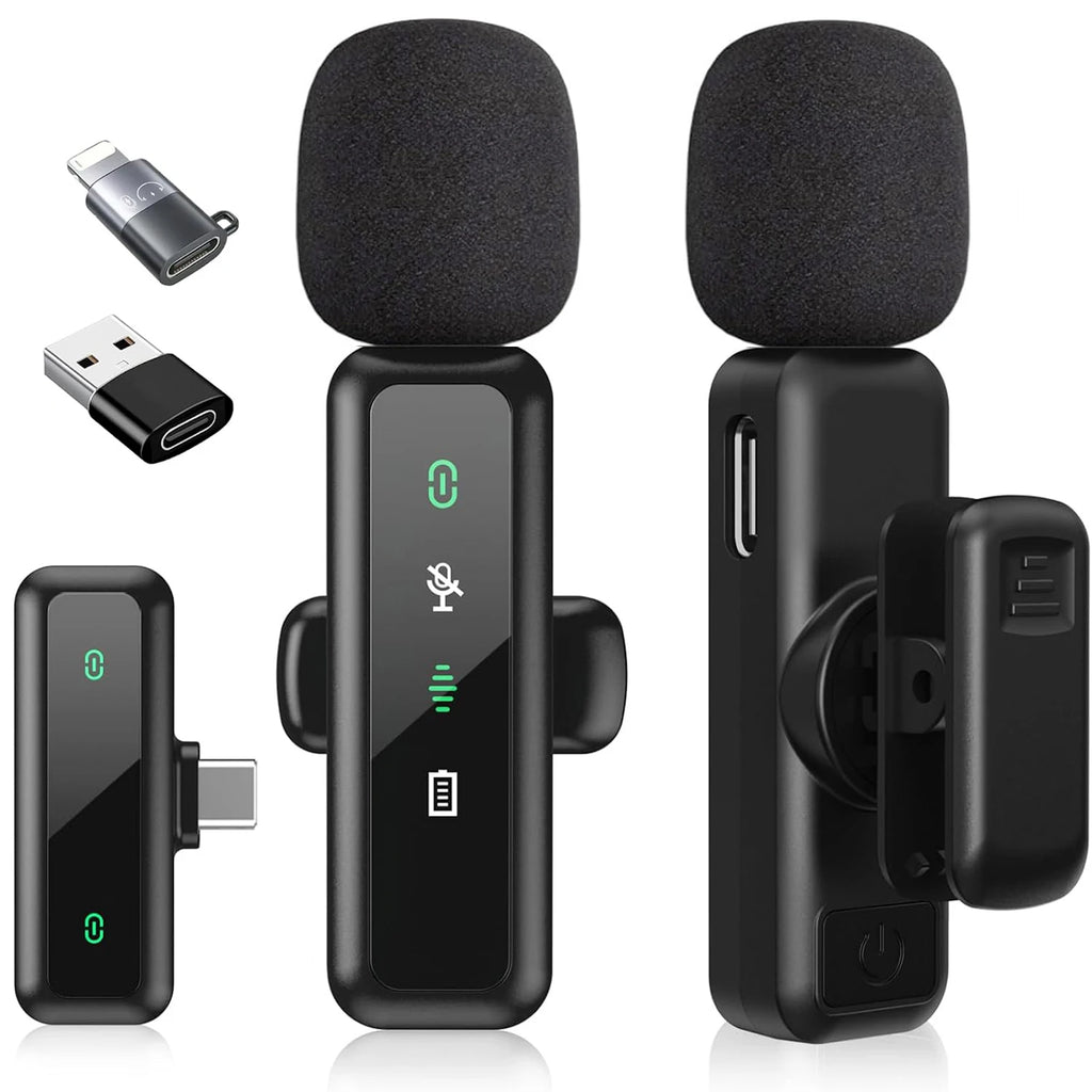 Wireless Lavalier Microphone For iPhone Android PC Audio Video Recording Noise Cancelling Clip-on Mics For Vlog Tiktok YouTube