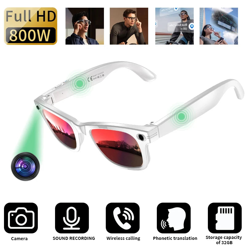 Smart Glasses 8 Million Pixels Recording Videos AI Photo Recognition Answer Translation 270mAh IP65 Waterproof Bluetooth Glasses