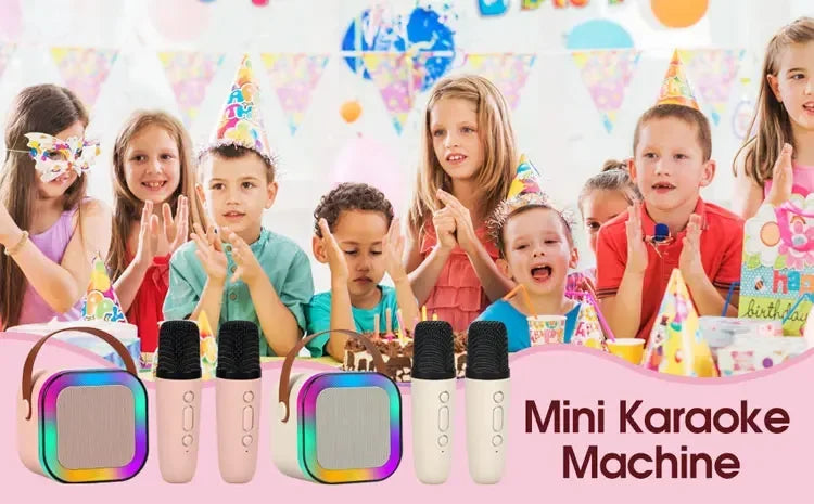 New K12 Karaoke Machine Portable Bluetooth Speaker With 1-2 Wireless Microphones HiFi Family Singing Loudspeaker Children's Gift
