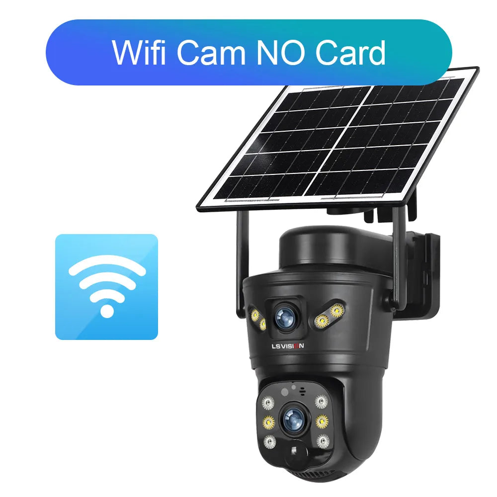 LS VISION 4K 8MP Dual Screens Solar Security Camera Outdoor 4G/WiFi Dual Lens PTZ Human Auto Tracking CCTV Cameras V380 Pro App