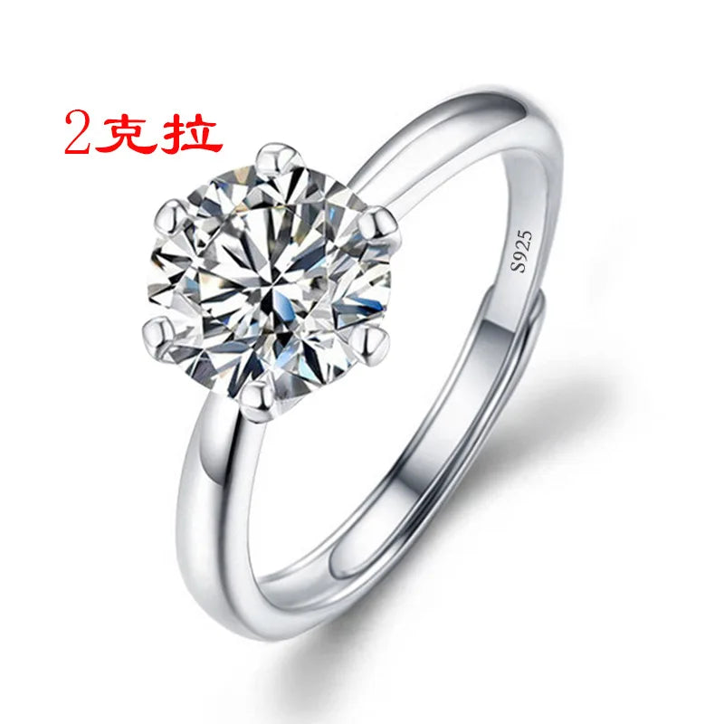 Never Fade Luxury Classic 18K White Gold Color Ring Solitaire 2 Carat Zirconia Diamant Wedding Band Women Jewelry Accessories