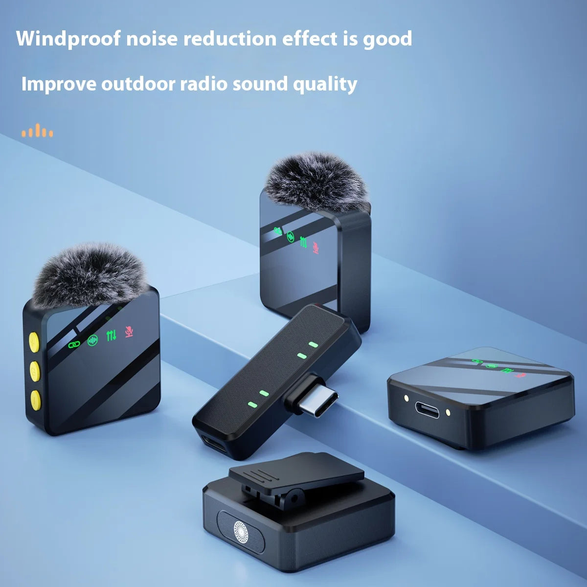 1 In 4 Pink Noise Canceling Lavalier Microphone With Windproof Cap Wireless Mute Function For Cell Phone Portable Audio Video