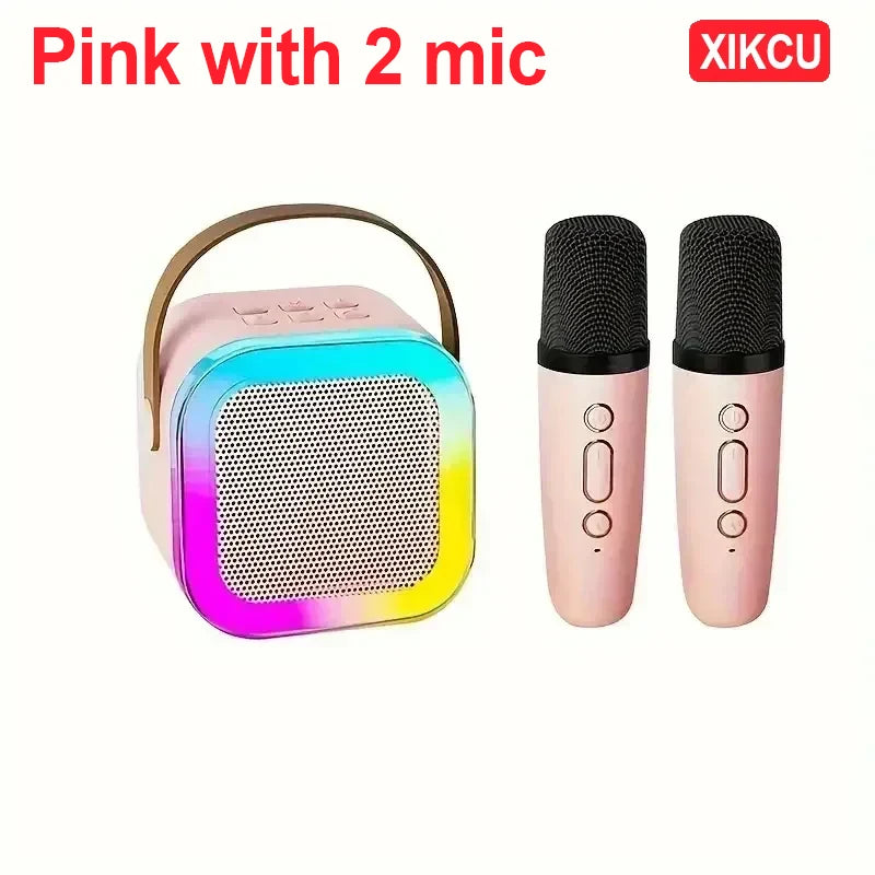 XIKCU K12 Portable Bluetooth 5.3 Karaoke Machine PA Speaker System with 1-2 Wireless Microphones Home Family Singing Children's