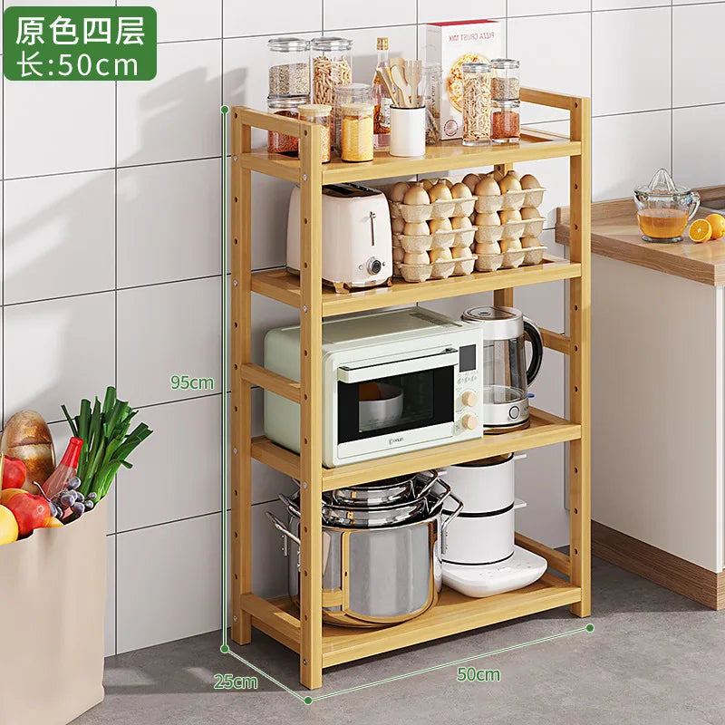 Kitchen Storage Ra Countertop Cabinet Multi-layer Partition elf Spice Microwave Pot Storage Organizer Bamboo Material