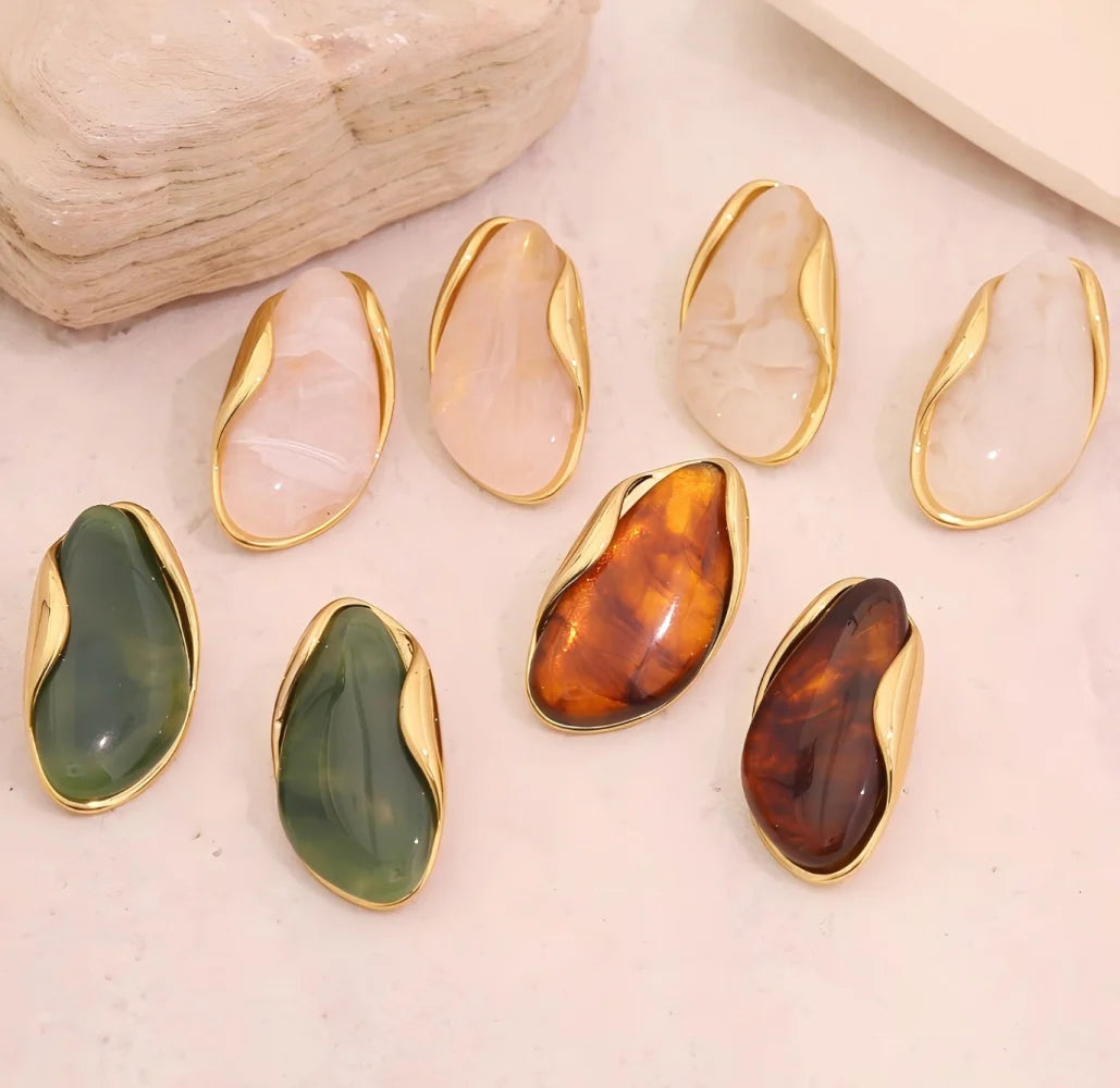 TDJewelry Stainless Steel Color Resin Geometric Shape Rings 18K Gold Plated Fashion Daily Jewelry Ring for Women