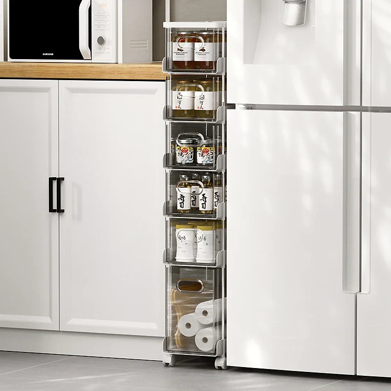 Kitchen Gap Storage Shelf Drawer-Type Narrow Side Cabinet Bathroom Organizer with Wheels for Multi-Function，Gap Storage Cabinet,