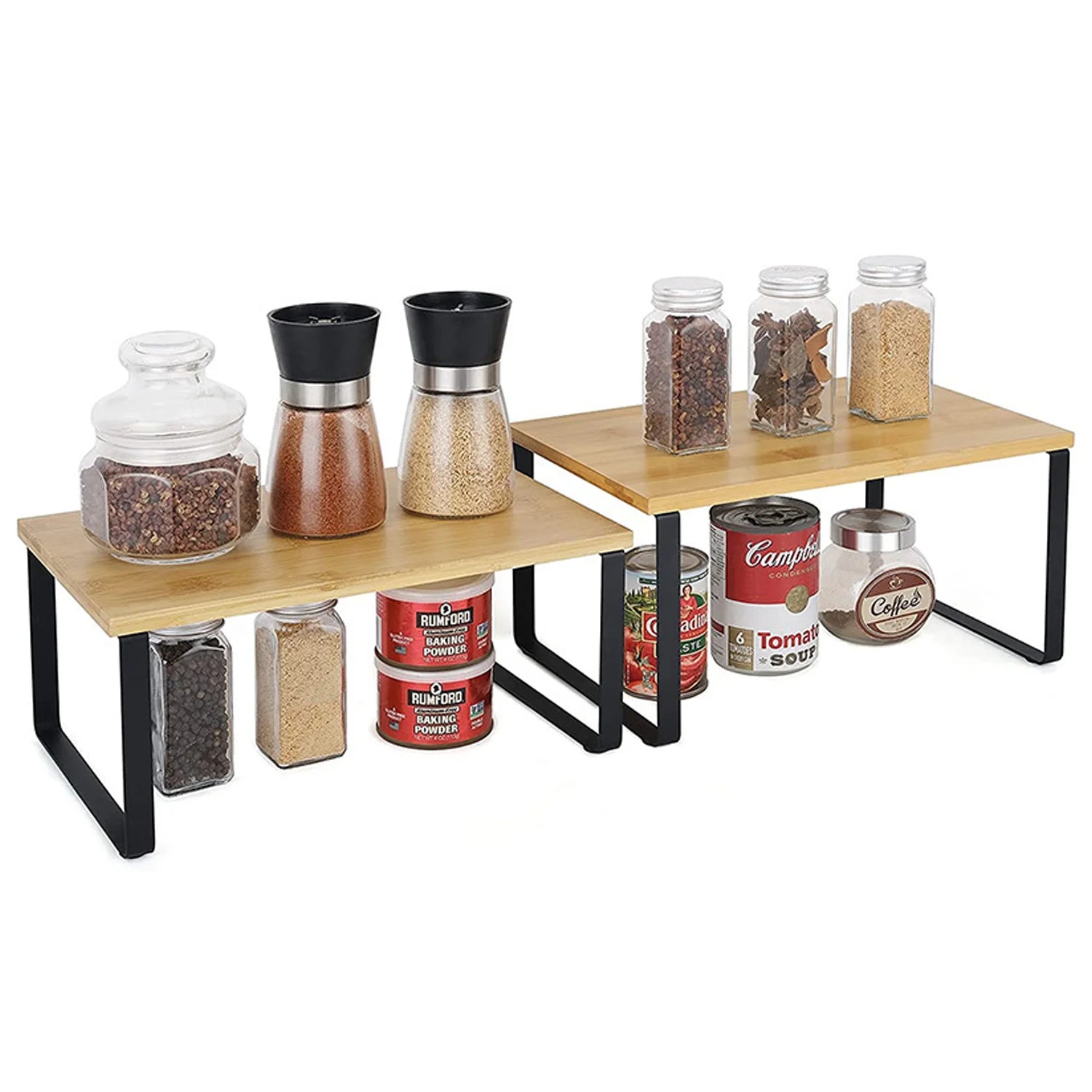 Cabinet Organizer Shelf, Set of 2 Kitchen Counter Shelves, Kitchen Storage, Spice Rack, Stackable, Expandable, Engineered Wood