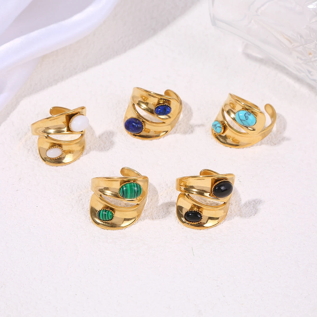 2025 New Irregular Rings For Women Girls Stainless Steel Adjustable Bohemian Natural Stone Engagement Ring Wedding Fashion Gifts