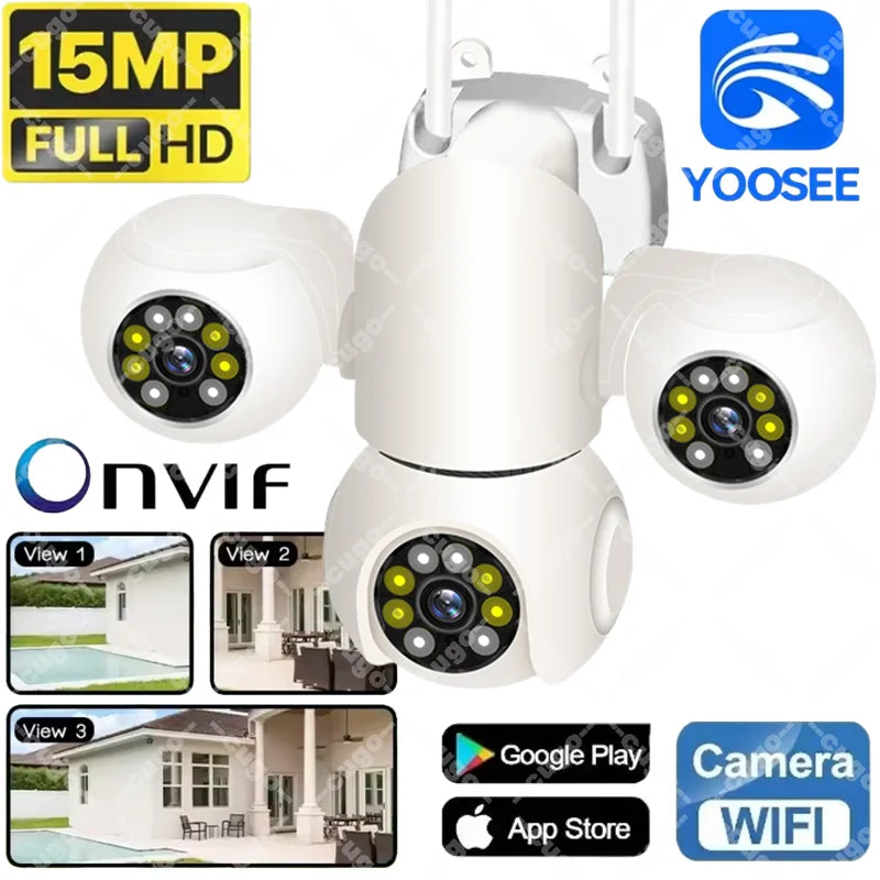 8K 15MP HD Three Screen WIFI IP Camera PTZ Three Lens Ai Detection Camera Onvif Two-way audio CCTV Video Security Cameras YOOSEE
