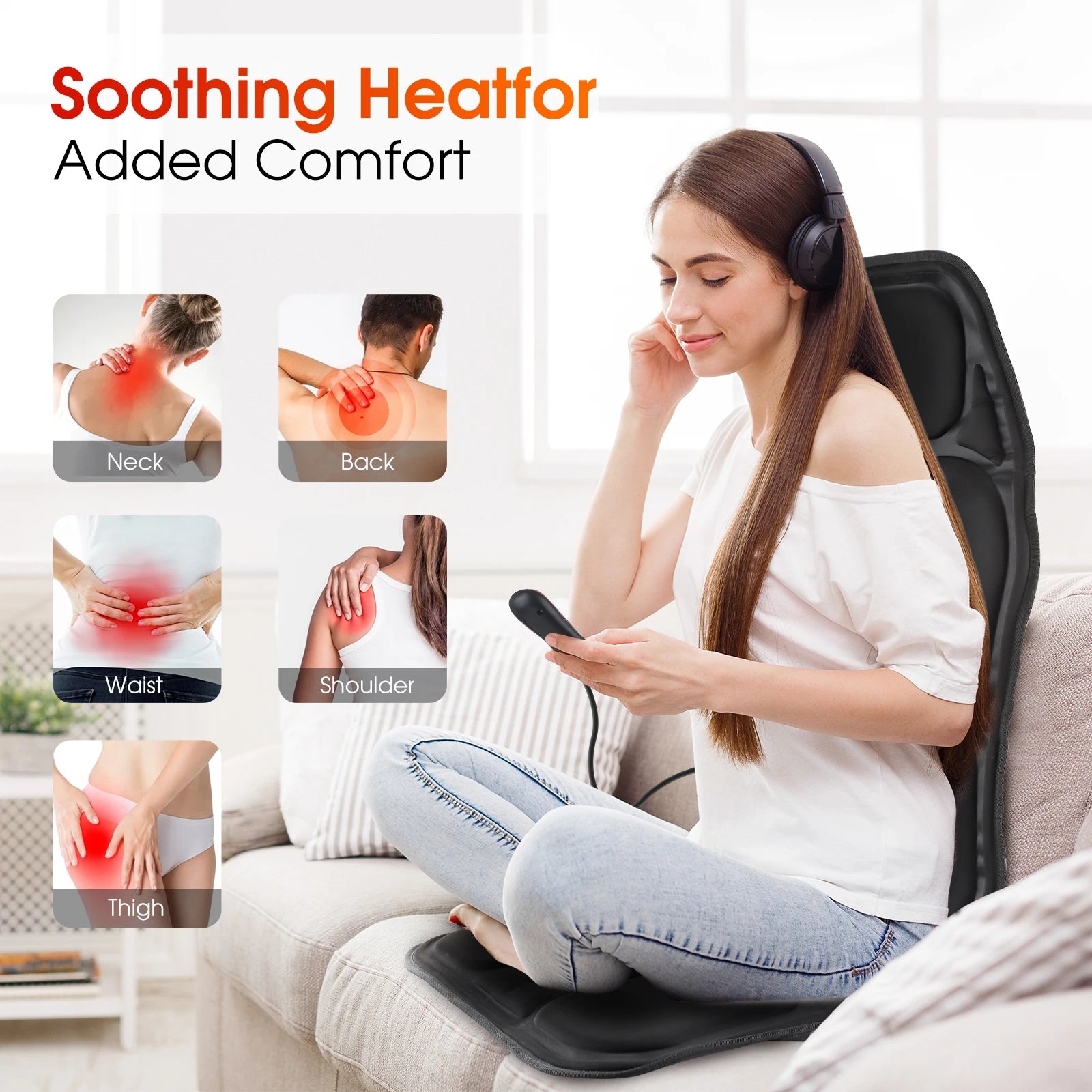 Electric Heating Back Waist Massager Shoulder Back Vibration Massage Mat for Chair Sofa Car Office Home Back Massage Hot Pad