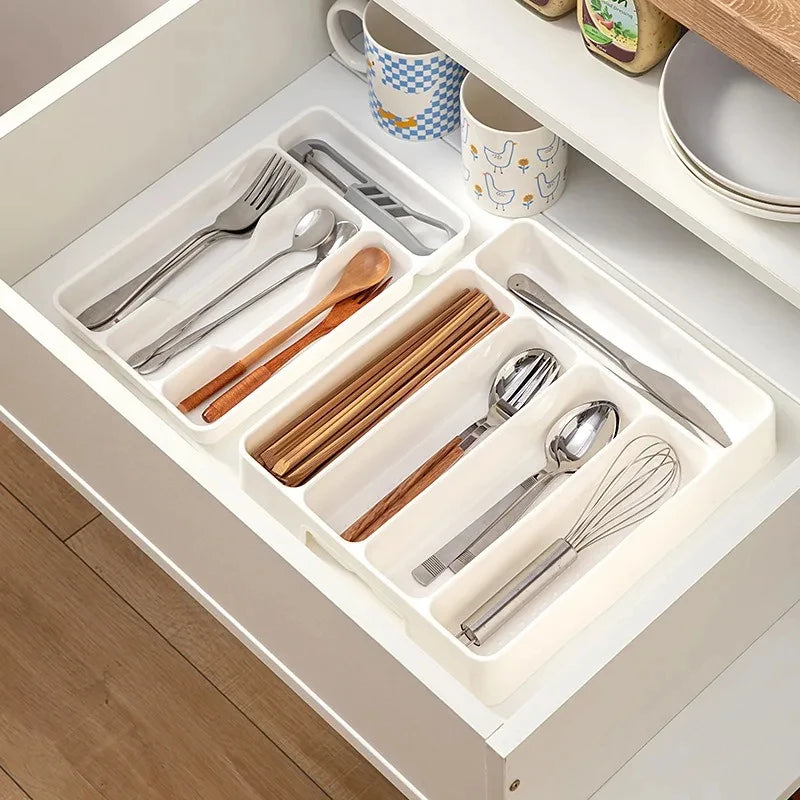 4/5 Grid Kitchen Cabinets Chopsticks And Tableware Storage Box Knife Fork Spoon Divider Organizer Knife Fork Drawer Storage
