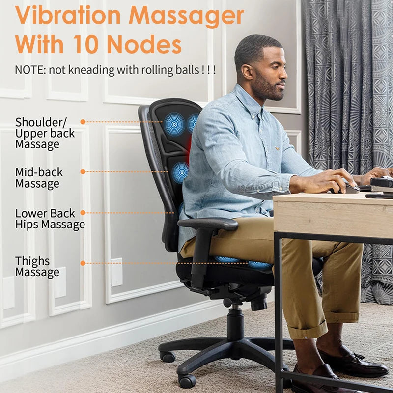 Electric Back Massager Chair Mat Heating Vibrator Full-Body Massage Chair Cushion Lumbar Neck Back Mattress for Car Home Office