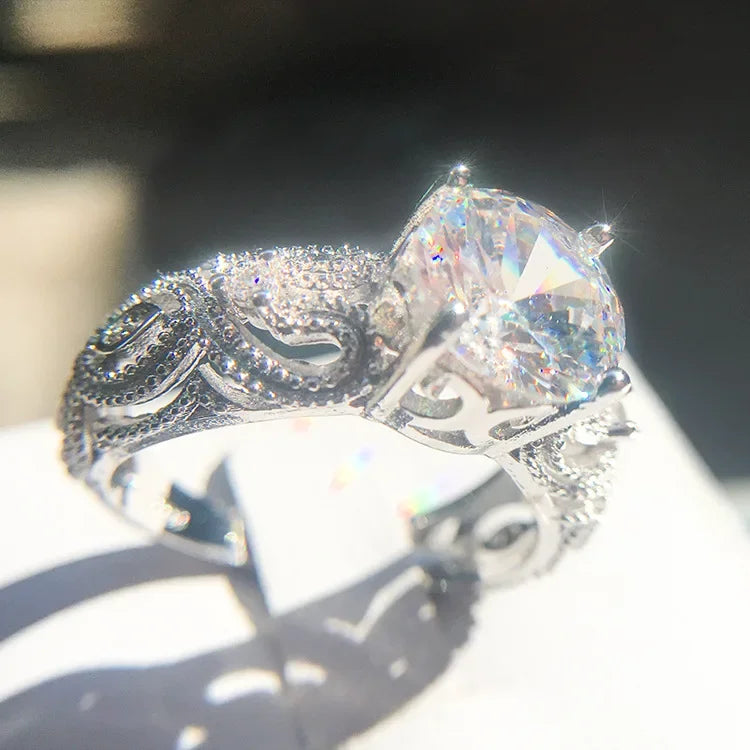 Fashion Luxury Female Crystal White Zircon 925 Sterling Silver Ring Wedding Bridal Sets Promise Engagement Rings for Women