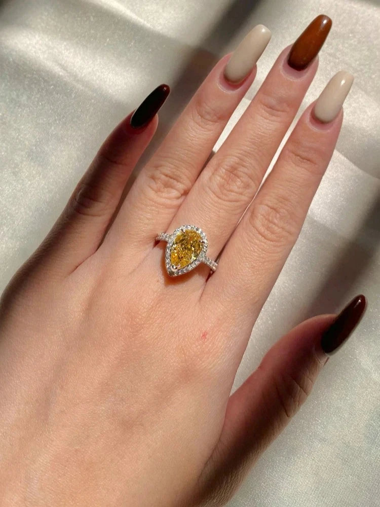 925 Sterling Silver Gorgeous Pink Color Zircon Water Drop Ring For Women Engagement Wedding Luxury High Quality Fine Jewelry