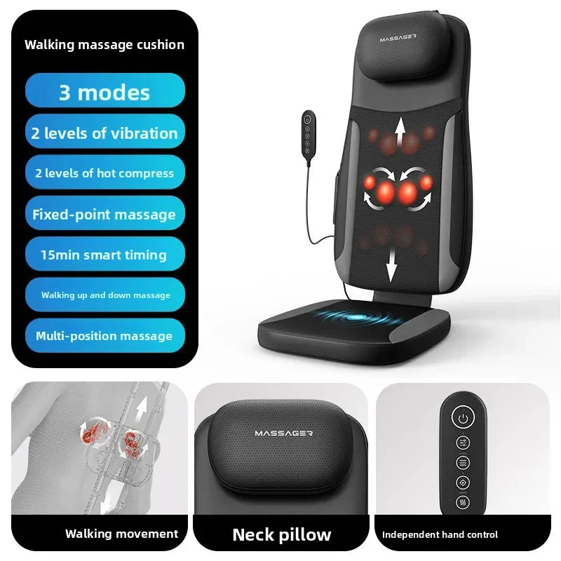 Electric Back Massager Vibrating Cervical Massage Chair Seat Cushion for Body Shiatsu Heated Kneading Relaxarion Home Office Use