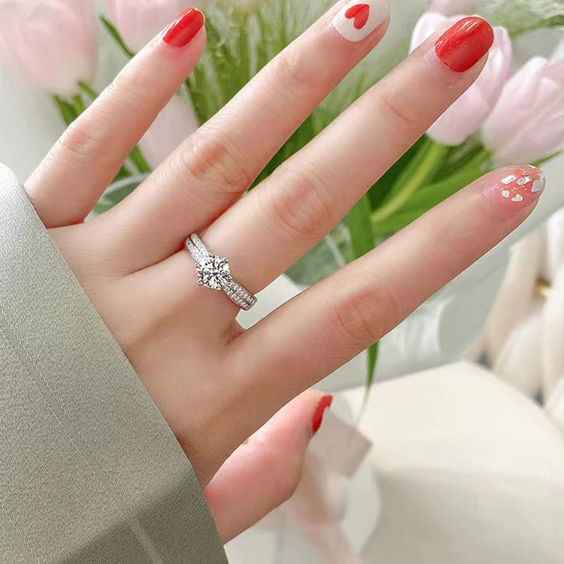 AETEEY Moissanite Diamond Six Prong Ring D Color 1CT Real 925 Sterling Silver For Women Wedding Fine Jewelry RI019